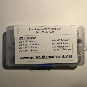 Mini Sortiment 116-teilig Sechskantmuttern DIN 934 M2 - M10 A2 Edelstahl